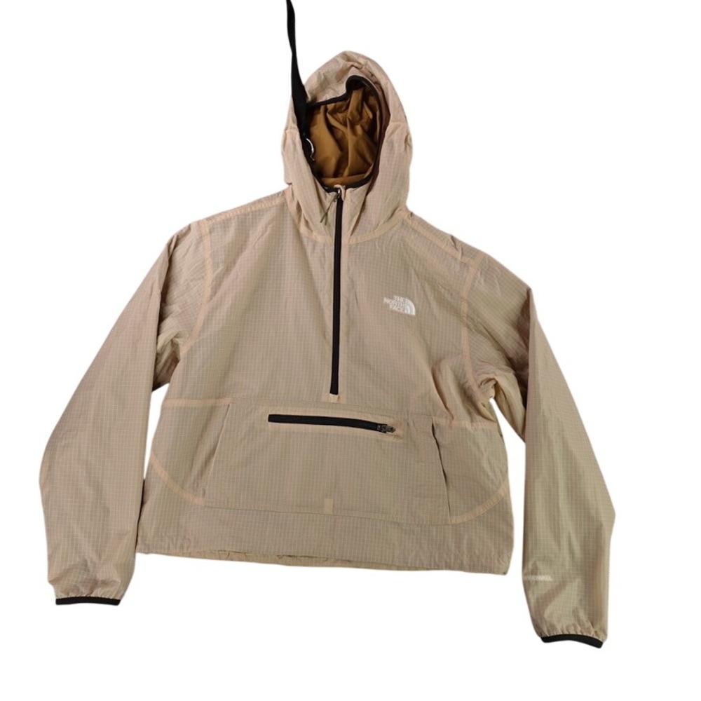The North Face WindWall Anorak Womens Medium Tan Grid Half Zip Hooded Jacket